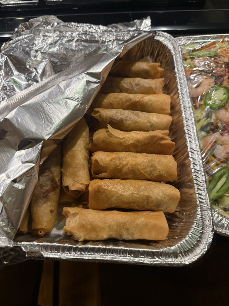 Tray of fried egg rolls